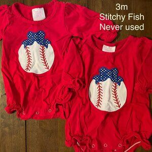 3m Stitchy Fish Red Baseball Long Sleeve Romper